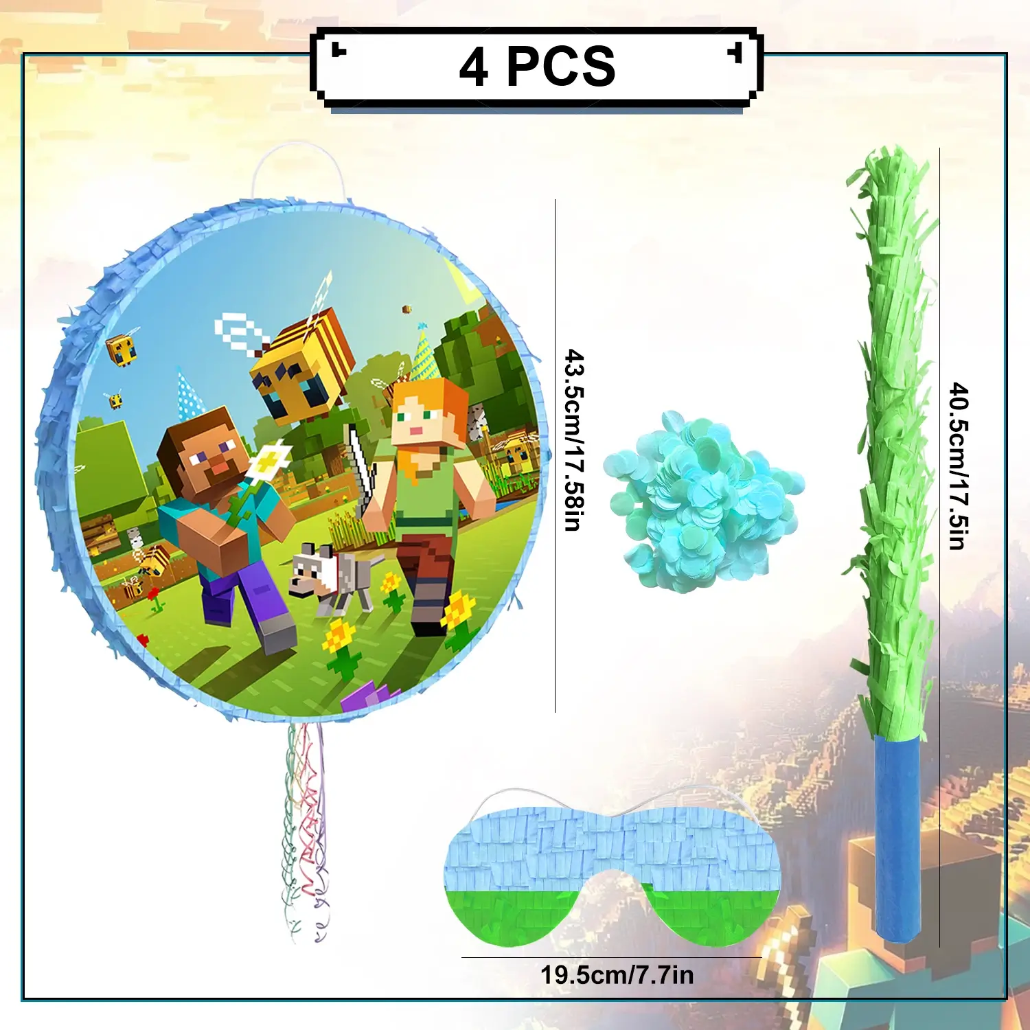 4 Pcs Pixel Style Round Piñata Set-Large Pixel Gam