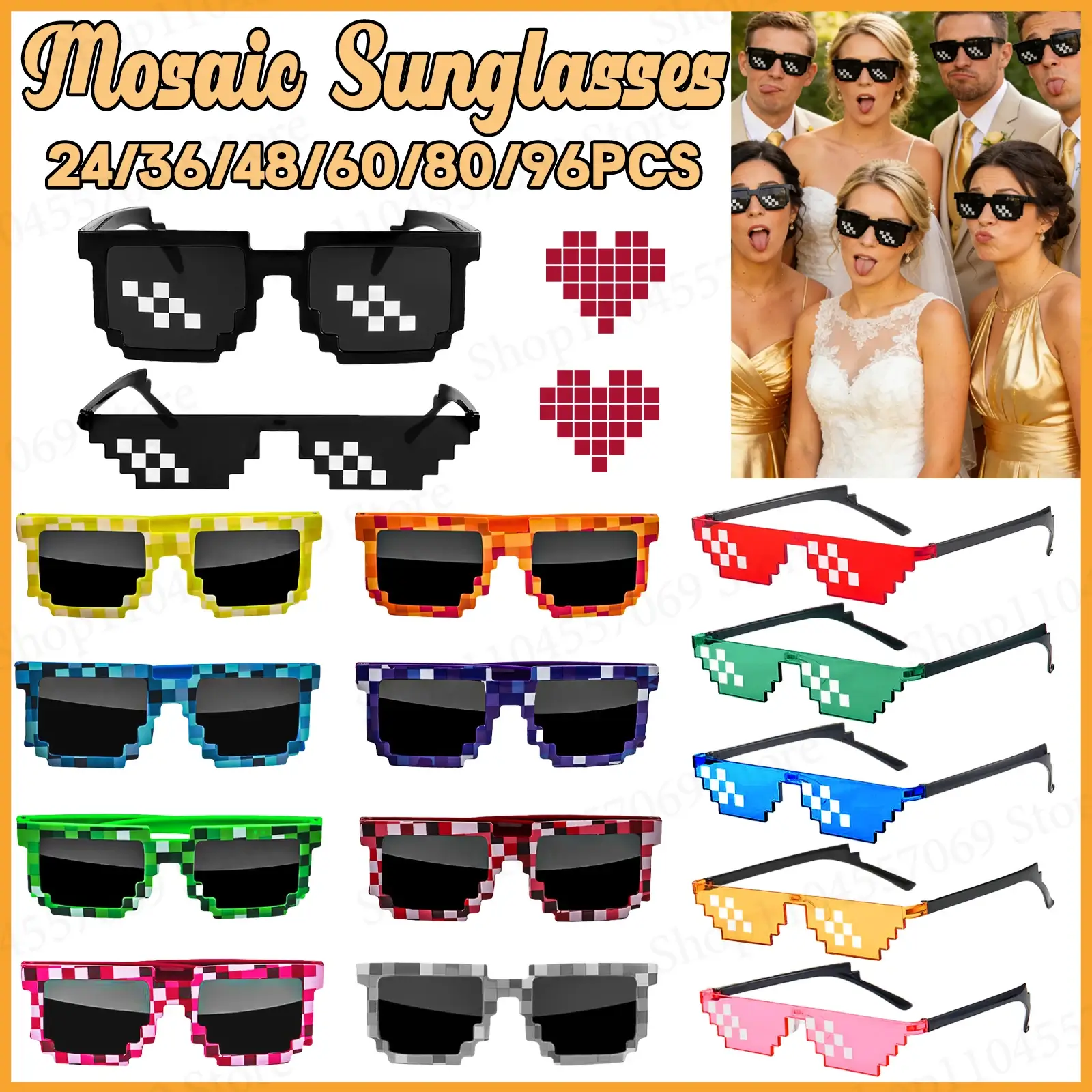 24-96Pcs Pixel Mosaic Sunglasses Thug Life Party S