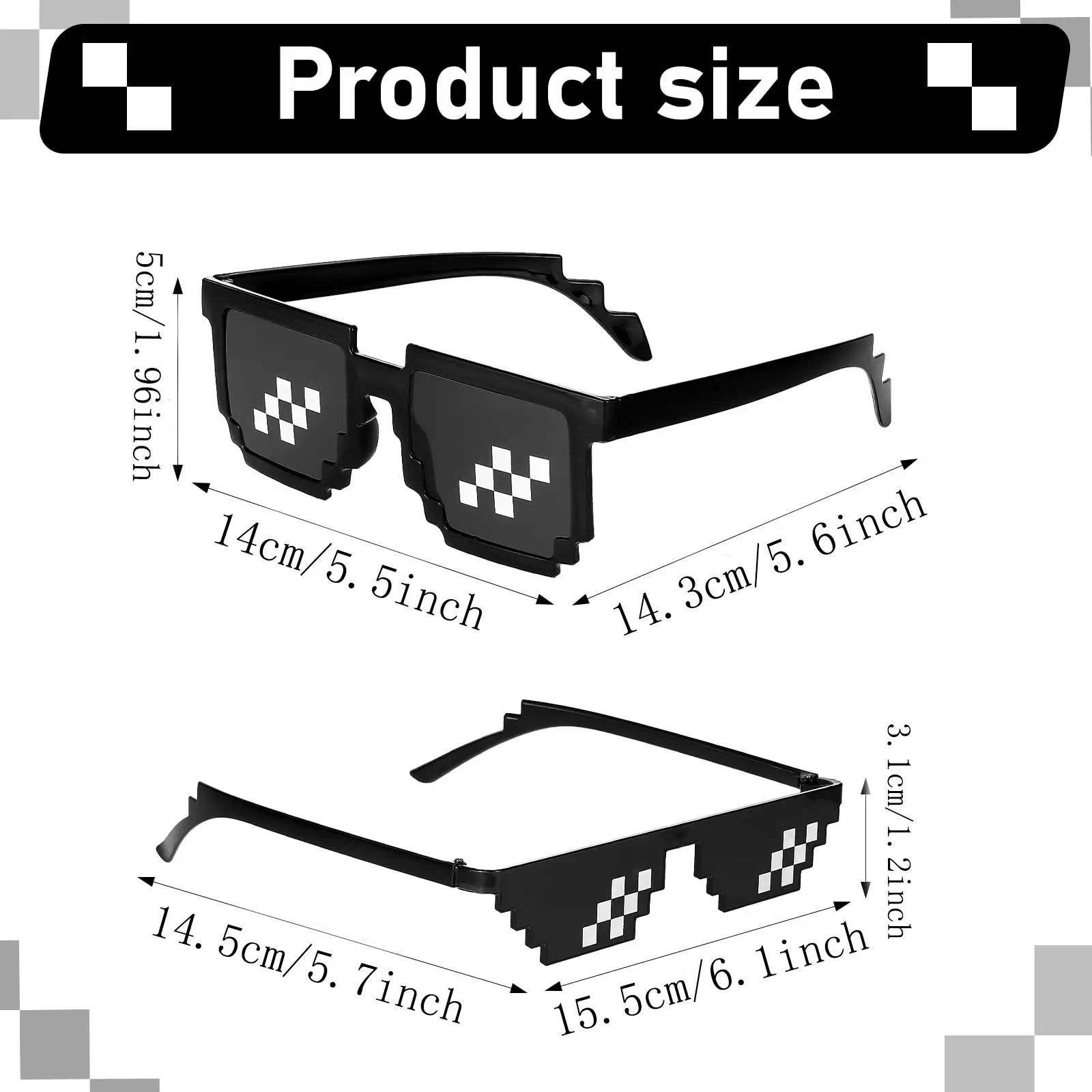 24-96Pcs Pixel Mosaic Sunglasses Thug Life Party S