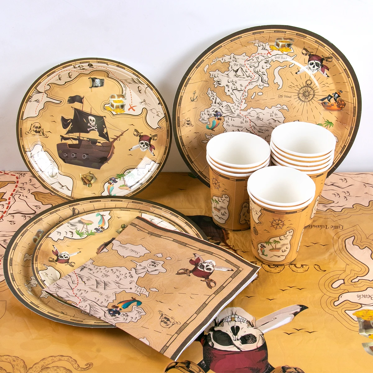 Pirate Theme Disposable Tableware Treasure Map Shi