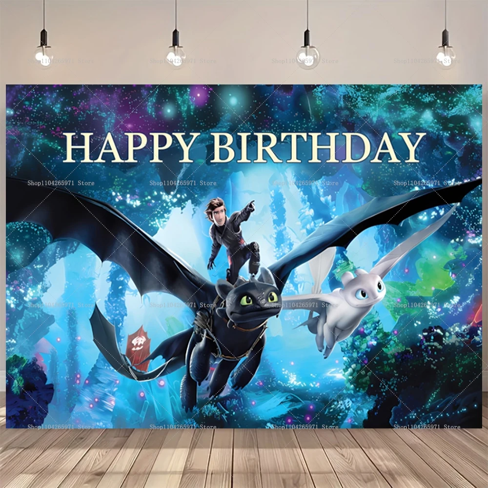 Cartoon Dragon Trainer Happy Birthday Backdrop Ban