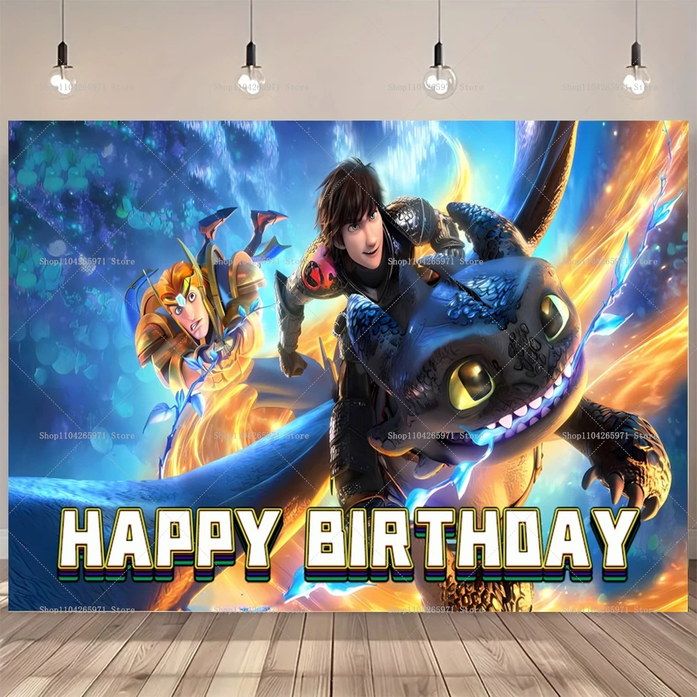 Cartoon Dragon Trainer Happy Birthday Backdrop Ban