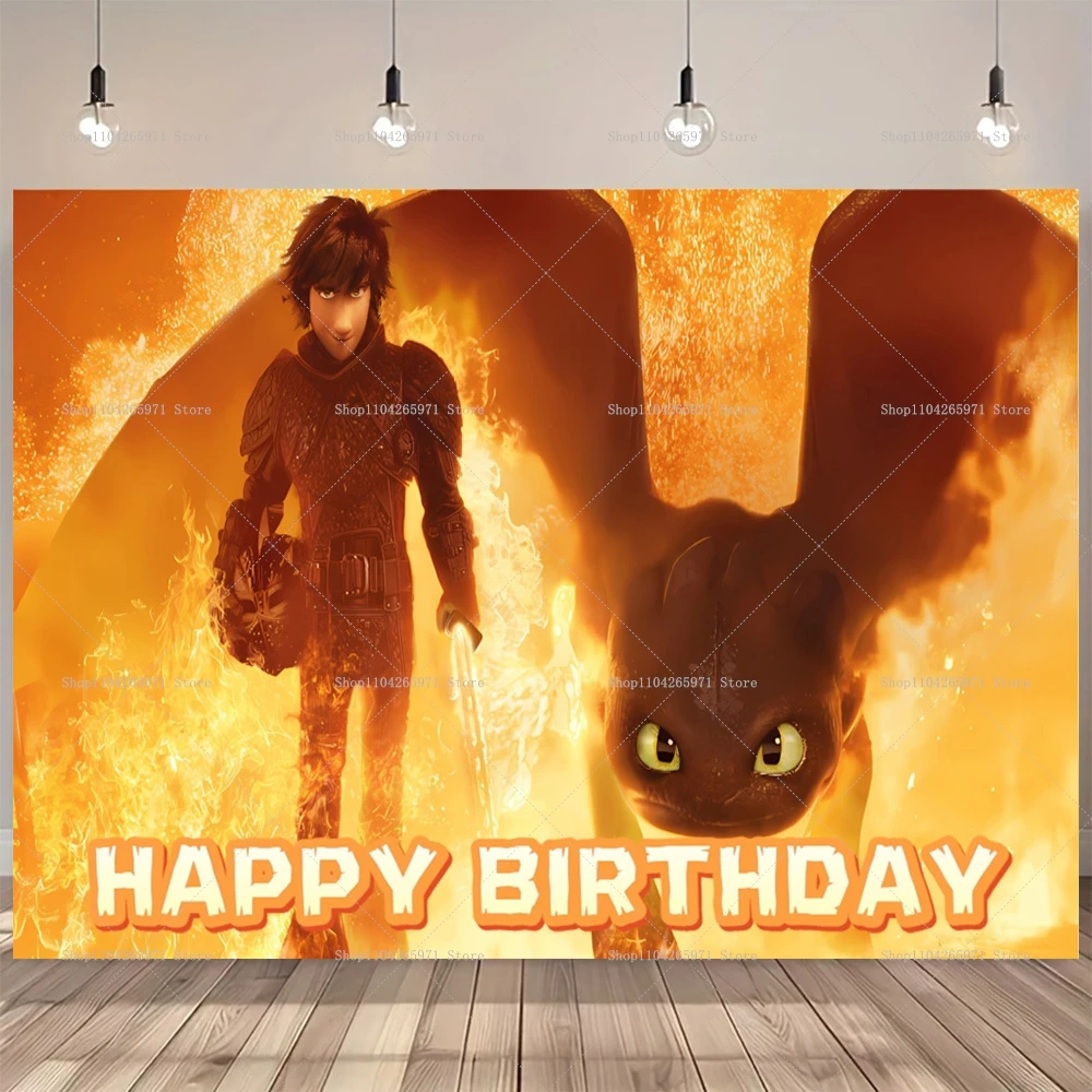 Cartoon Dragon Trainer Happy Birthday Backdrop Ban