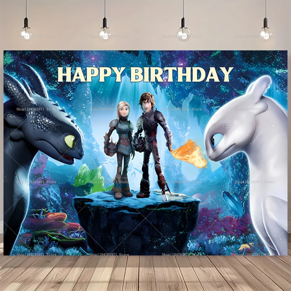 Cartoon Dragon Trainer Happy Birthday Backdrop Ban