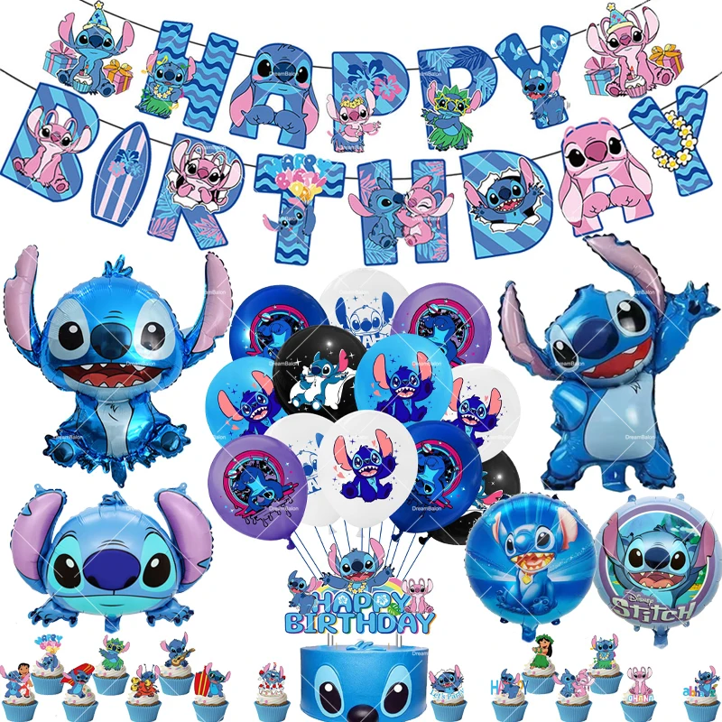 Lilo Stitch Balloons Blue Alien Pink Cartoon Birth